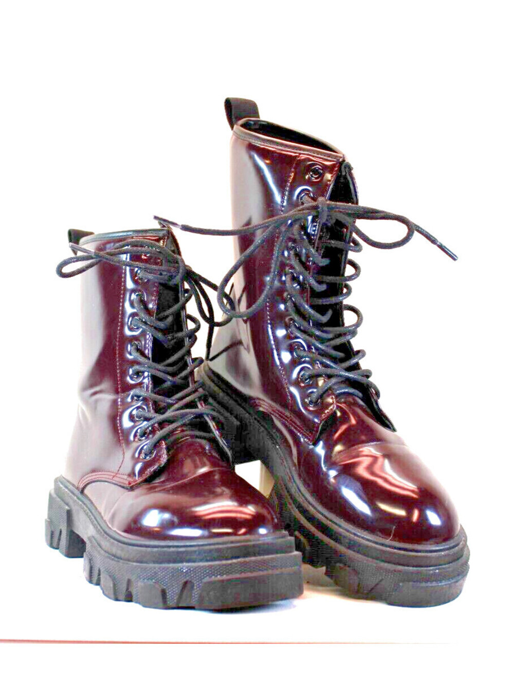 MIA Combat Boots Eggplant/Purple Lace-up Women's Sz 8M 2" rubber soles UNIQUE!